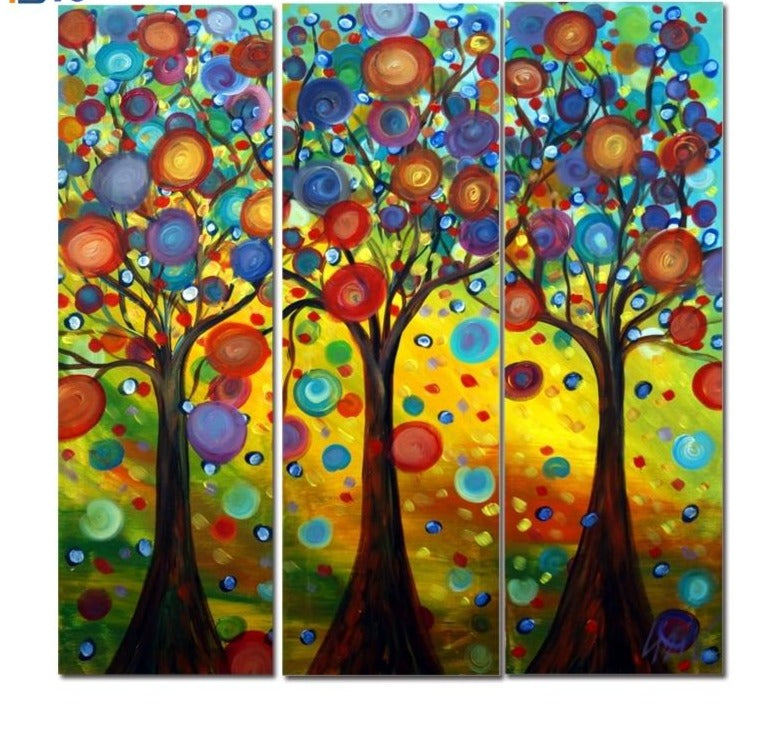 Thick 3 Panels Money Tree Picture Hand painted Modern Abstract Oil Painting on Canvas Wall Art Gift Home Decor No Framed