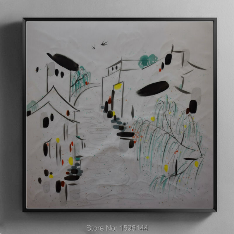 Oil Painting Canvas Abstract Landscape Hand painted Chinese ink and wash Wuzhen Water Villag Wall art Picture Modern Paintings