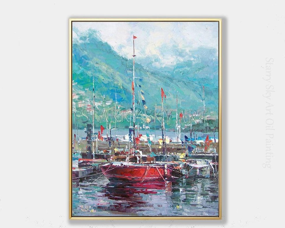 Gifted Artist Hand-painted High Quality Impressionist Wharf Oil Painting on Canvas Abstract Knife Oil Painting Dock Oil Painting