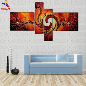 5PCS Red Orange Color Large Handmade Modern Canvas Oil Painting Wall Art
