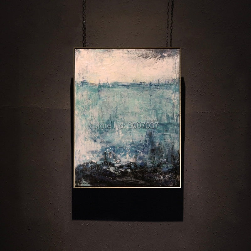 Handmade Green Color Canvas Painting Hand Painted Oil Painting for Living Room Abstract Blue and White Painting Home Decoration