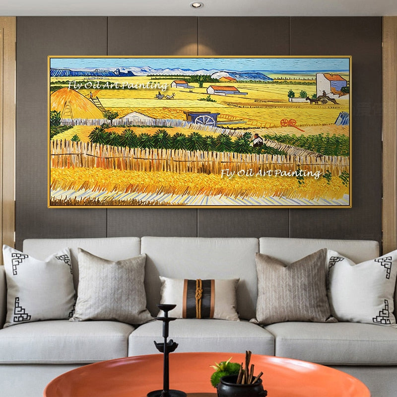 Handmade Oil Painting On Canvas Wheat Field Near Arles Of Vincent Van Gogh Reproduction Famous  Wall Art For Home Decoration
