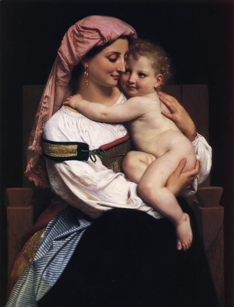 Handmade Oil painting reproduction Woman of Cervara and Her Child by William Bouguereau