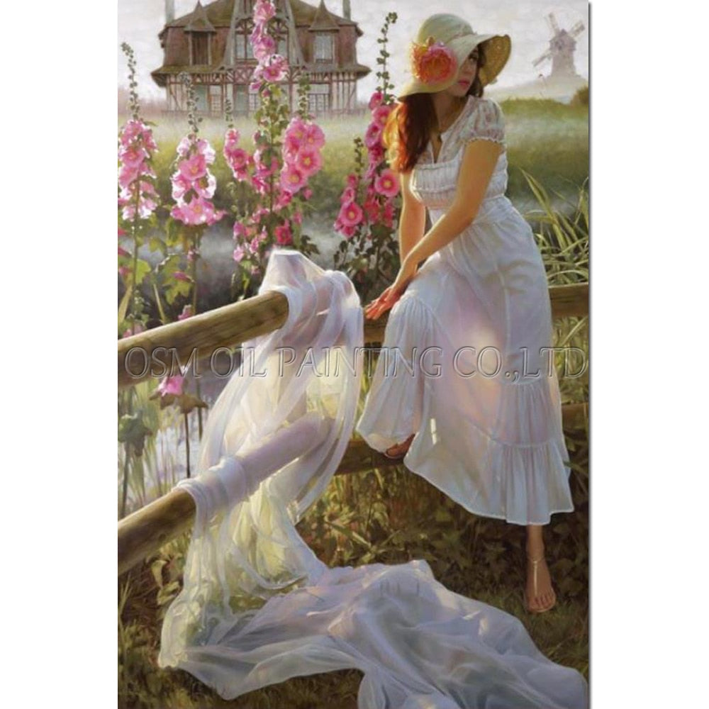 Excellent Artist Handmade High Quality Impression Lady in Garden Oil Painting for Living Room Beauty Woman Portrait Oil Painting