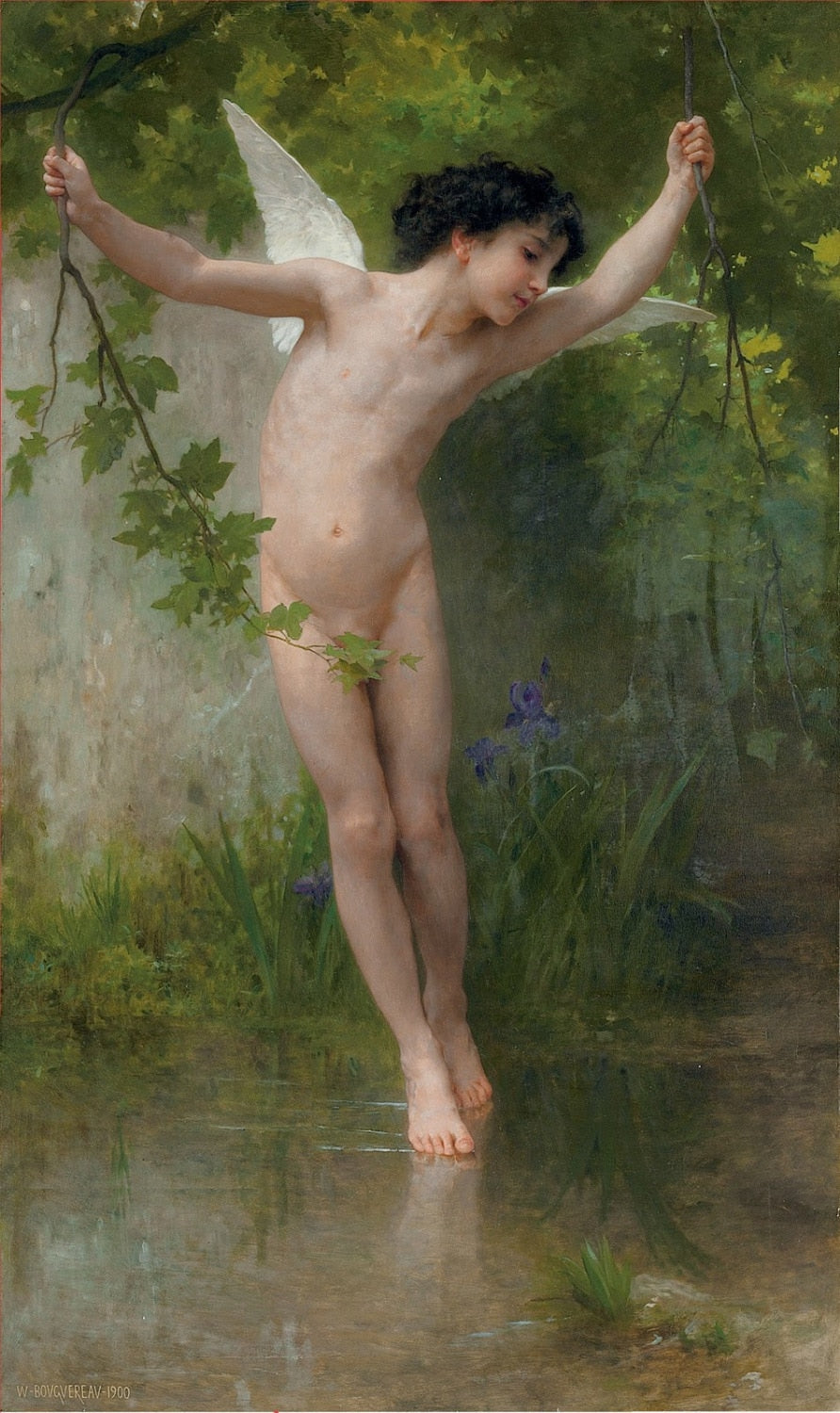 Handmade Oil painting reproduction Cupid Flying over Water by William Bouguereau