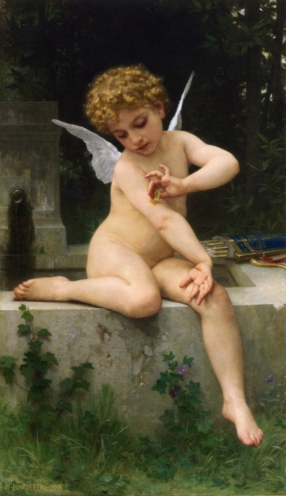 Handmade Oil painting reproduction Cupid with Butterfly by William Bouguereau