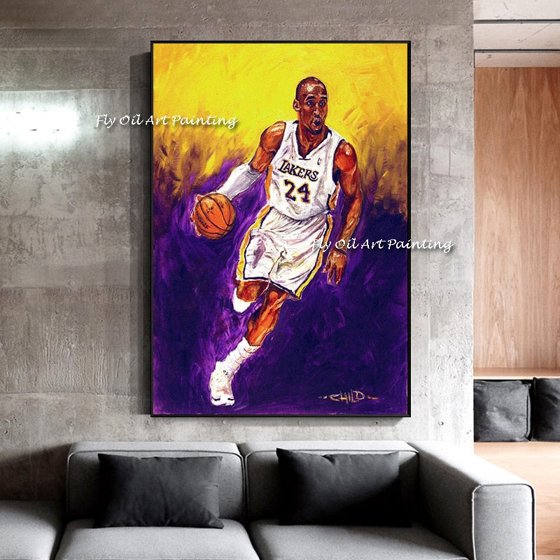 100% Hand Painted Basketball Supre Star Oil Painting Modern Pictures Kobe Bryant Handmade Canvas Wall Art Living Room Home Decor