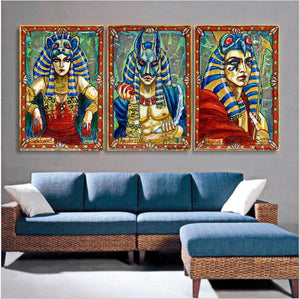 3 pieces handmade painting  egyptian gods on oil canvas for living room and  home decor and wallpaper