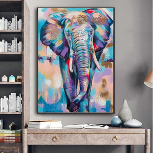 African Wild Elephant Colorful Graffiti Art handmade oil painting Animals   Wall Art for Living Room Home Decor (No Frame)