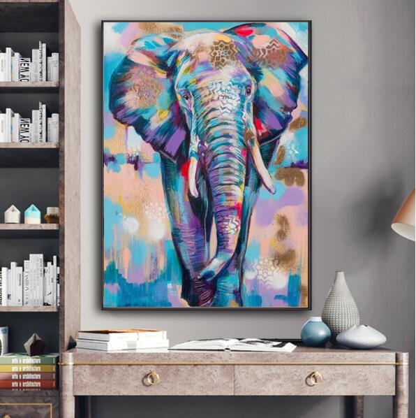 African Wild Elephant Colorful Graffiti Art handmade oil painting Animals   Wall Art for Living Room Home Decor (No Frame)