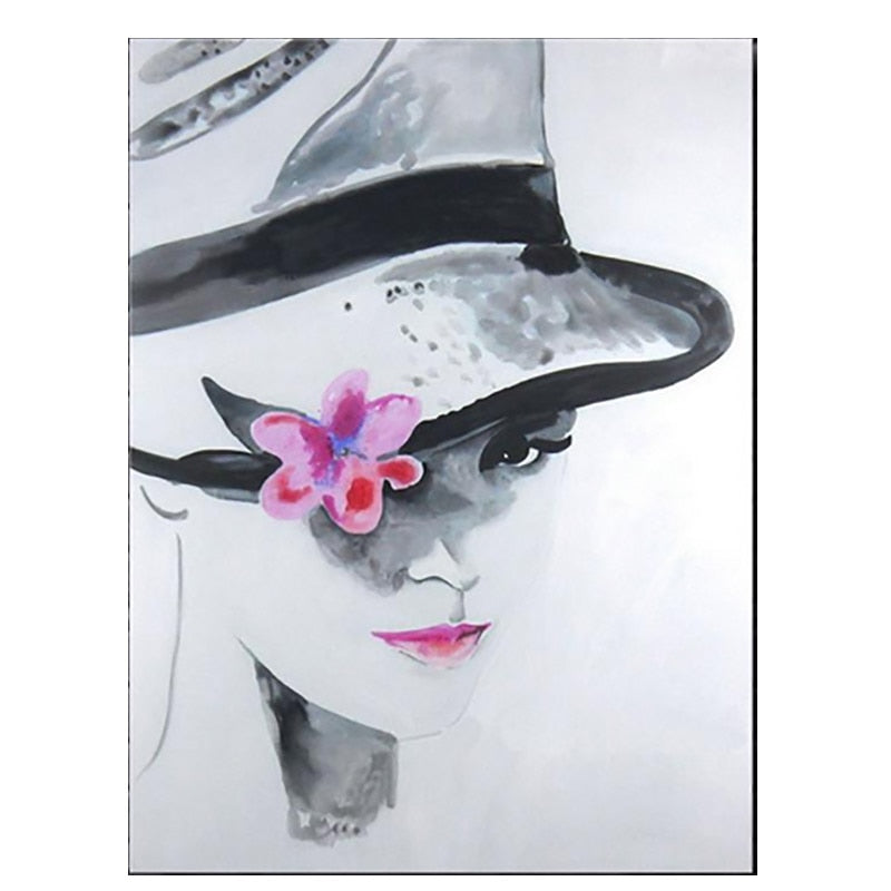 Beautiful Woman Wearing A Hat-100% Handmade Abstract Figure Oil Painting on Canvas Wall Art Picture For Bedroom Decora