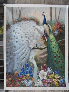 100% handpainted white green peacock flower water landscape handmade oil painting classical animal manual painting decortion