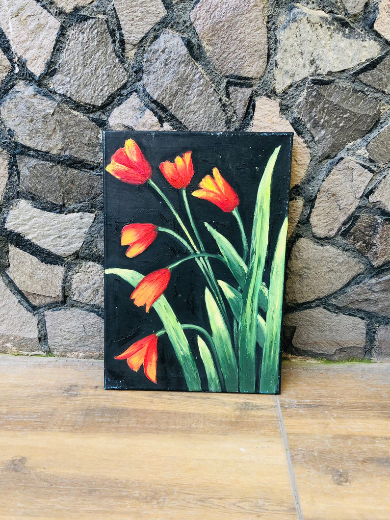Home Decor Floral Wall Hanging Art Decoration Oil Painting On Canvas Handmade Personalized Gift Tulip Flowers Housewarming Gift