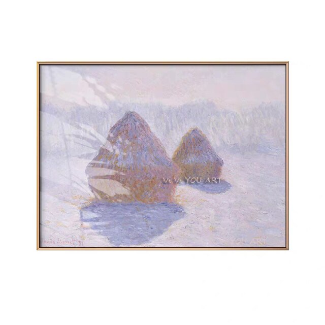 100% Handmade Claude Monet Famous Painting Haystacks Wall Art Canvas Painting Poster for Living Room No Framed