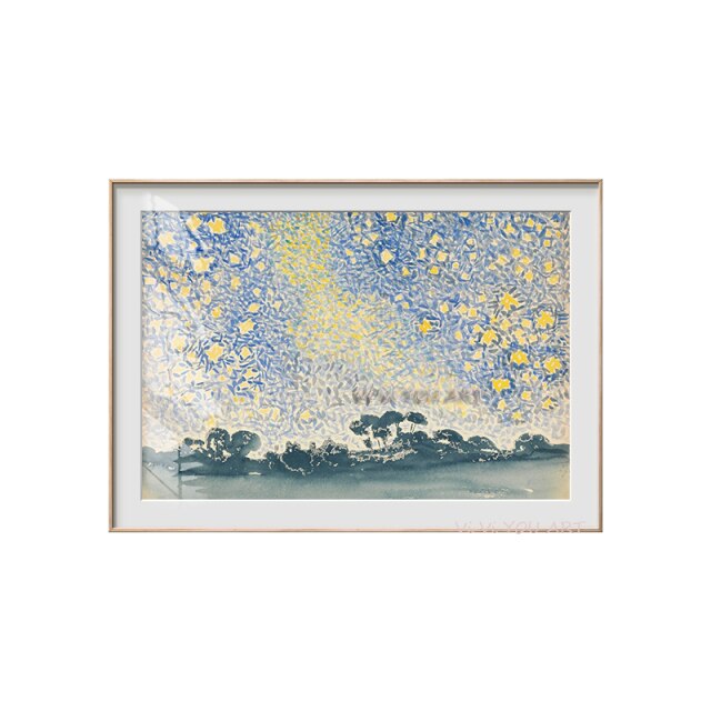100% Handmade Henri-Edmond Cross Famous Painting Landscape with star Wall Art Canvas Painting Poster for Living Room No Framed