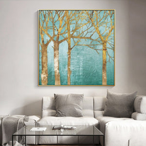 Green Blue Sea Woods Handmade Canvas Oil Painting Modern Abstract Large Wall Art Home Decor Picture for Living Room Decoration