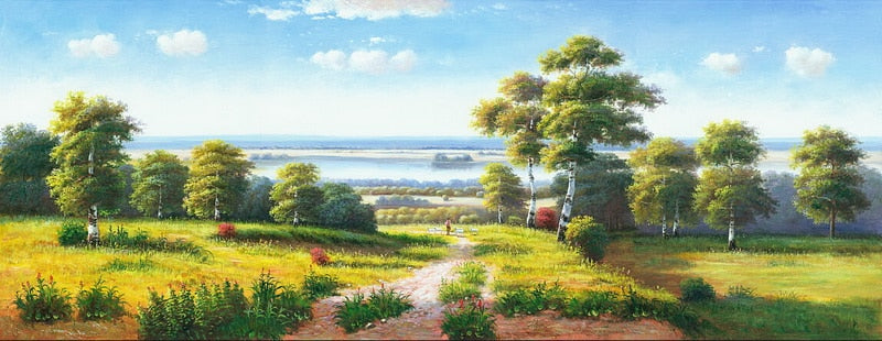 Modern handmade painting river side landscape on cave for home wall decoration, wallpaper