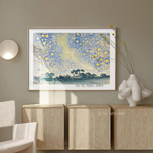 100% Handmade Henri-Edmond Cross Famous Painting Landscape with star Wall Art Canvas Painting Poster for Living Room No Framed