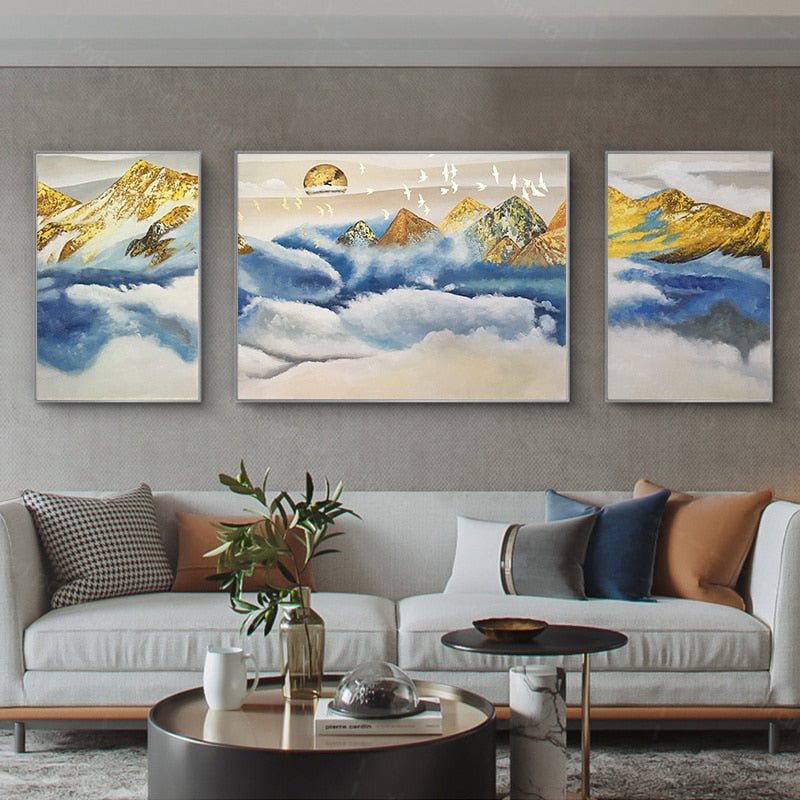 Handmade Abstract Painting Gold Mountain Landscape Canvas Pictures Home Decoration For Living Room Wall Art Painted