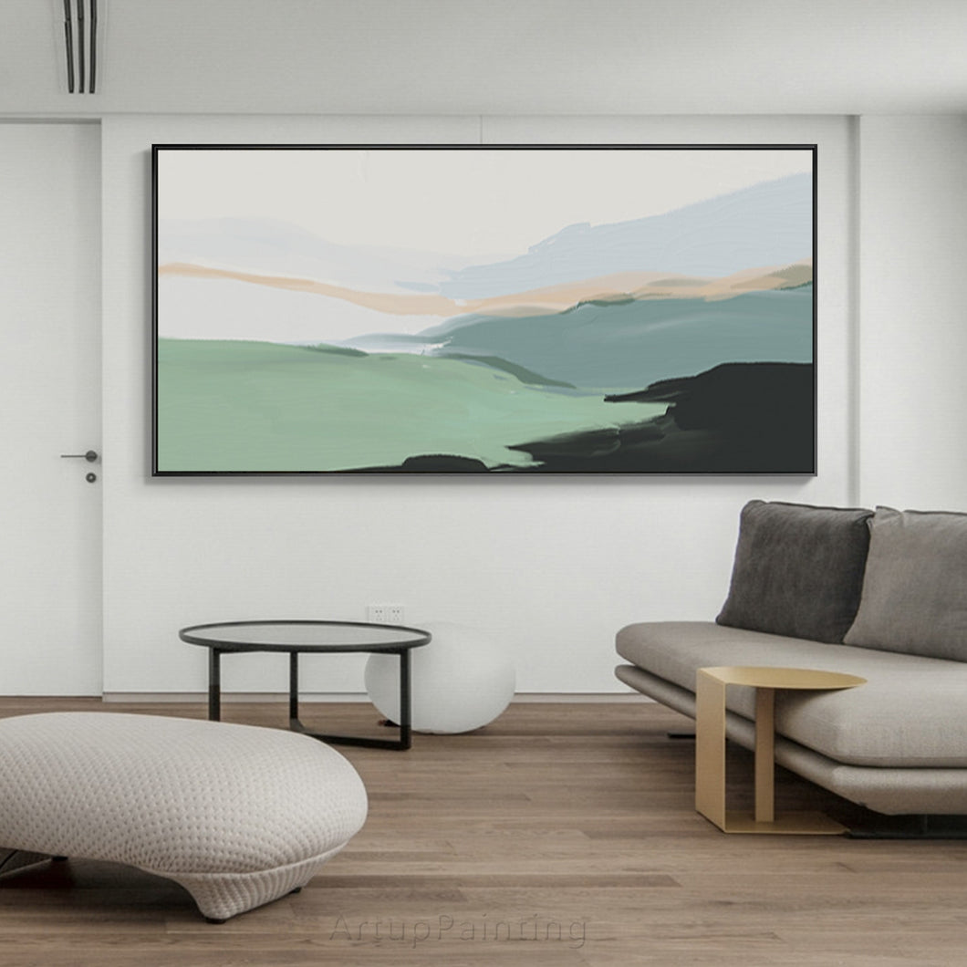 Extra Large abstract art green mountain landscape canvas handmade minimalist oil painting acrylic wall art poster decor quadros