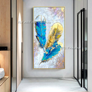 Hand-painted Modern Abstract Feather Oil Painting On Canvas Home Wall Art Picture For Living Room Home Decor Frameless