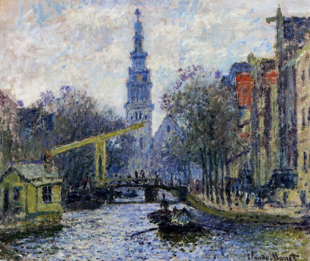 100% handmade landscape oil painting reproduction on linen canvas, canal-in-amsterdam By claude monet,oil painting