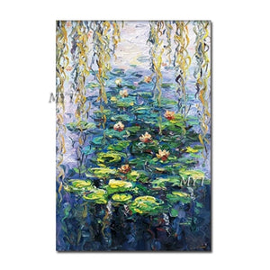 100% Hand Painted Famous Old Master Monet Water Lily Flowers Oil Painting Reproduction Pure Oil Paintings Canvas Wall Decor Art