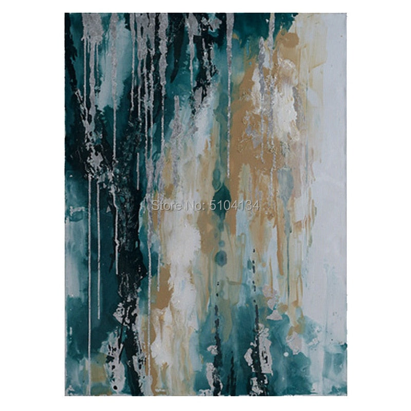 High Quality Handmade Abstract Sliver and Green Oil Paintings on Canvas for Living Room Wall Art Canvas Painting Home Decoration