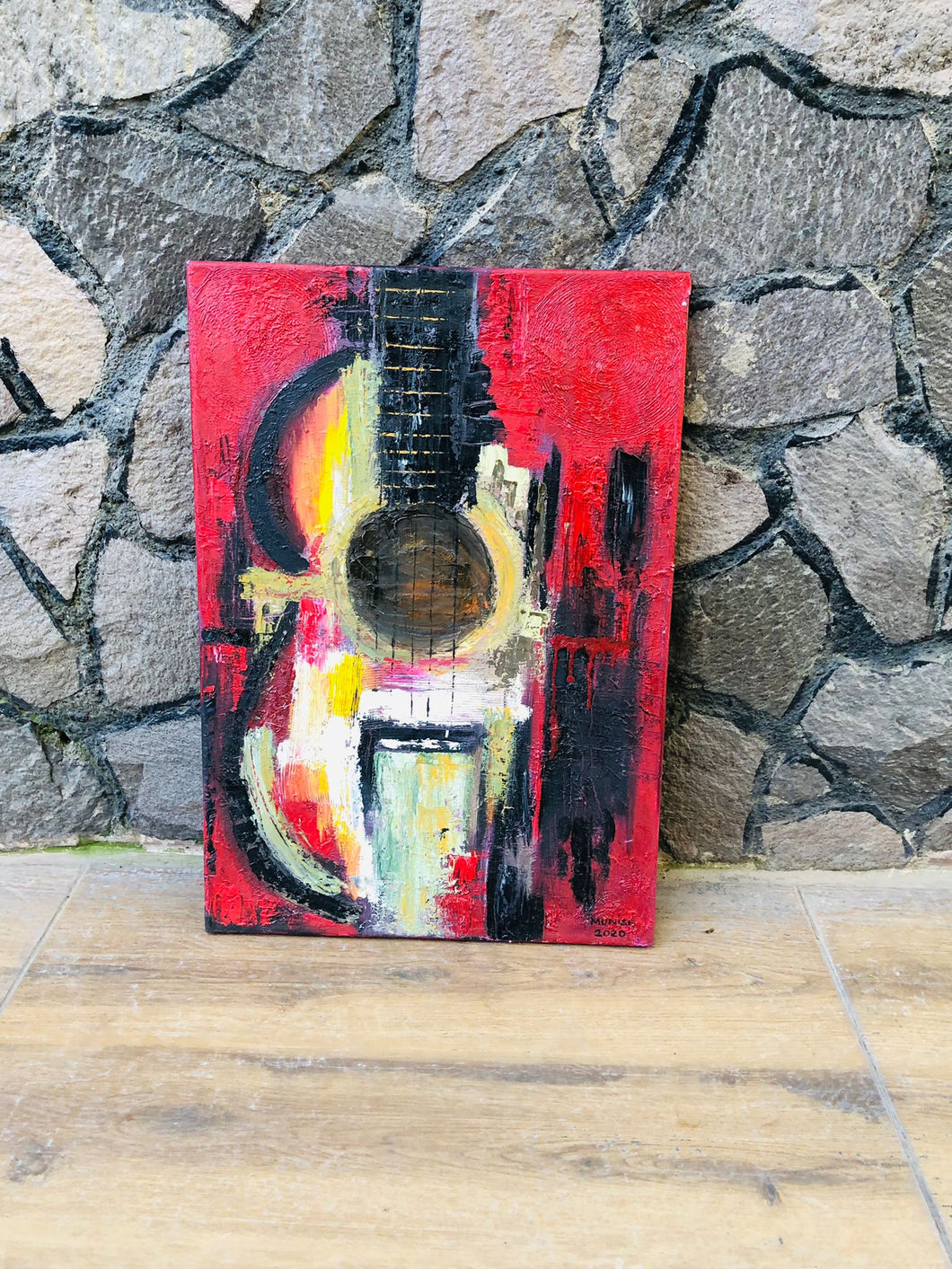 Home Decor Wall Hanging Decoration Oil Painting On Canvas Wall Art Rustic Handmade Personalized Gift Housewarming Gift Guitar