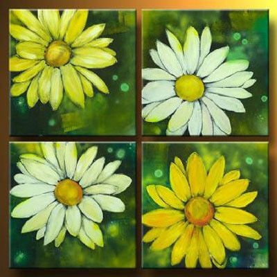 4pcs Hand Painted Canvas Painting-Four Daisies-Modern Canvas Art Wall Decor-Floral Oil Painting Wall Art