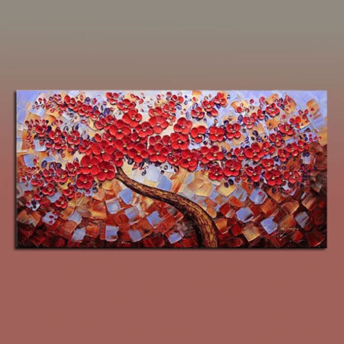 Large Modern hand-painted Art Oil Painting Wall Decor canvas,Tree& flower(No Frame)