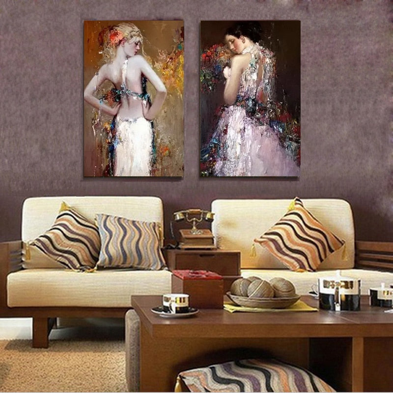 Modern handmade painting beautiful girls on oil canvas for home decor and wallpaper