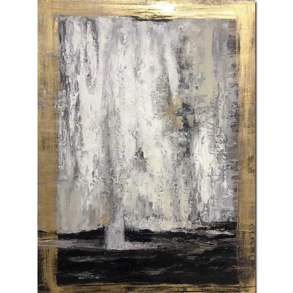 Extra Large Abstract Art Black White Gold Painting Handmade Oil On Canvas Golden Modern Rich Textured Artwork Wall Decor Gift