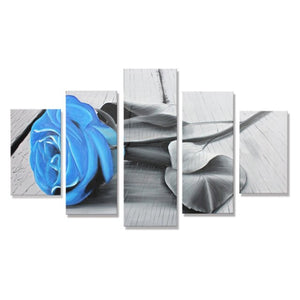 5 Panels Large Handmade Hand Painted Oil Painting On Canvas Blue Rose Flower Wall Art Picture For Living Room Home Decor Unframe