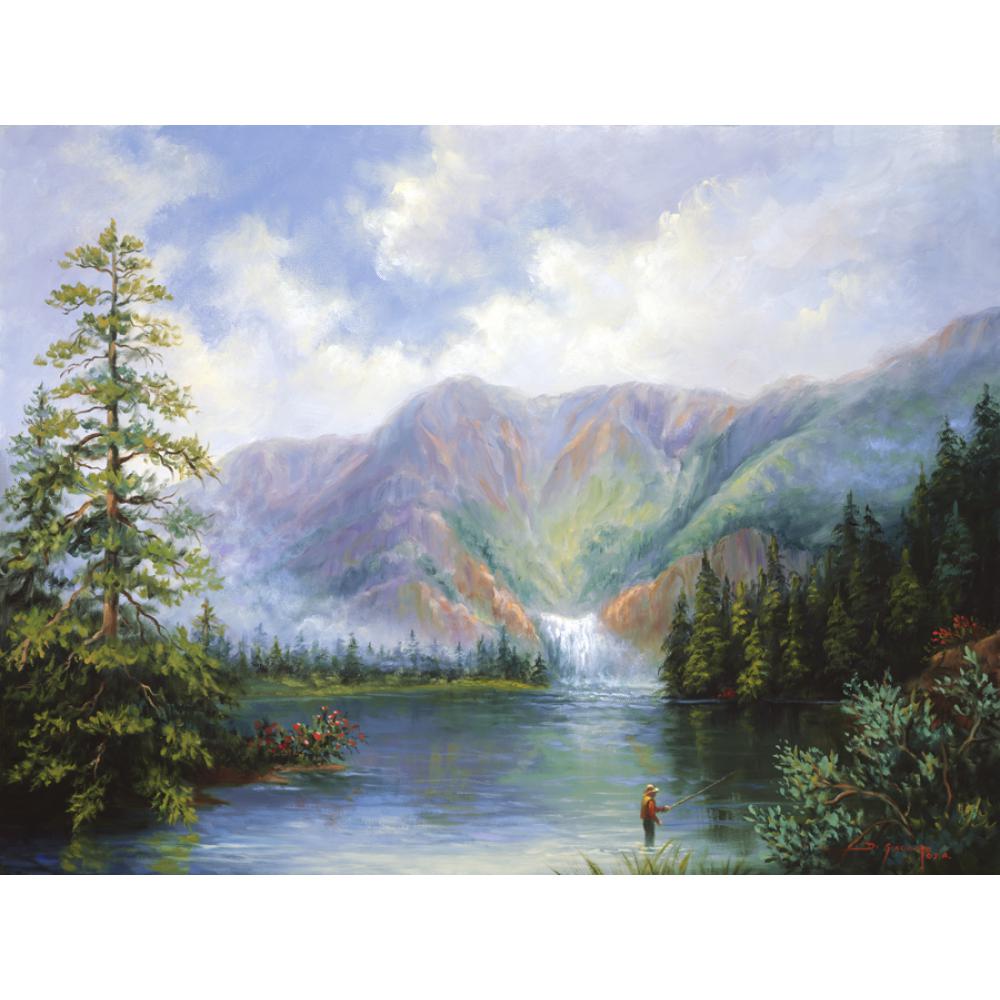 Italian garden oil paintings Mediterranean art modern Fishing Near The Falls Handmade wall decor