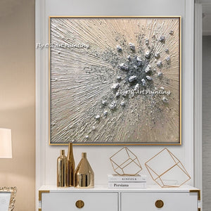 High Quality  Silver Knife Thick Oil Painting canvas art picture Hand painted Abstract Grey Silver Oil Painting corridor