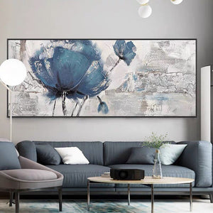 Blue Flower Nordic Picture Hand Painted Modern Abstract Oil Painting On Canvas Wall Art  For Living Room  Home Decor No Frame