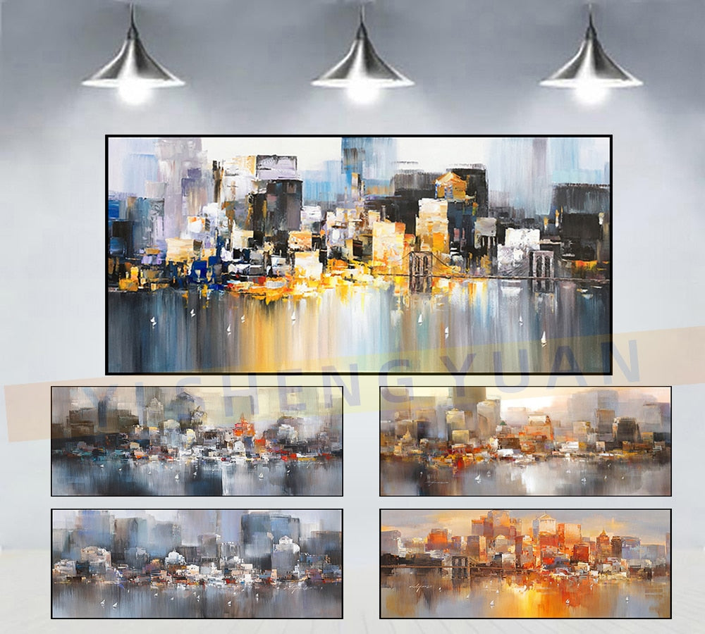 Hand Painted Oil Painting On Canvas Modern Large size Abstract Art Home Decor Hang Picture City Building Decoracion Salon Casa