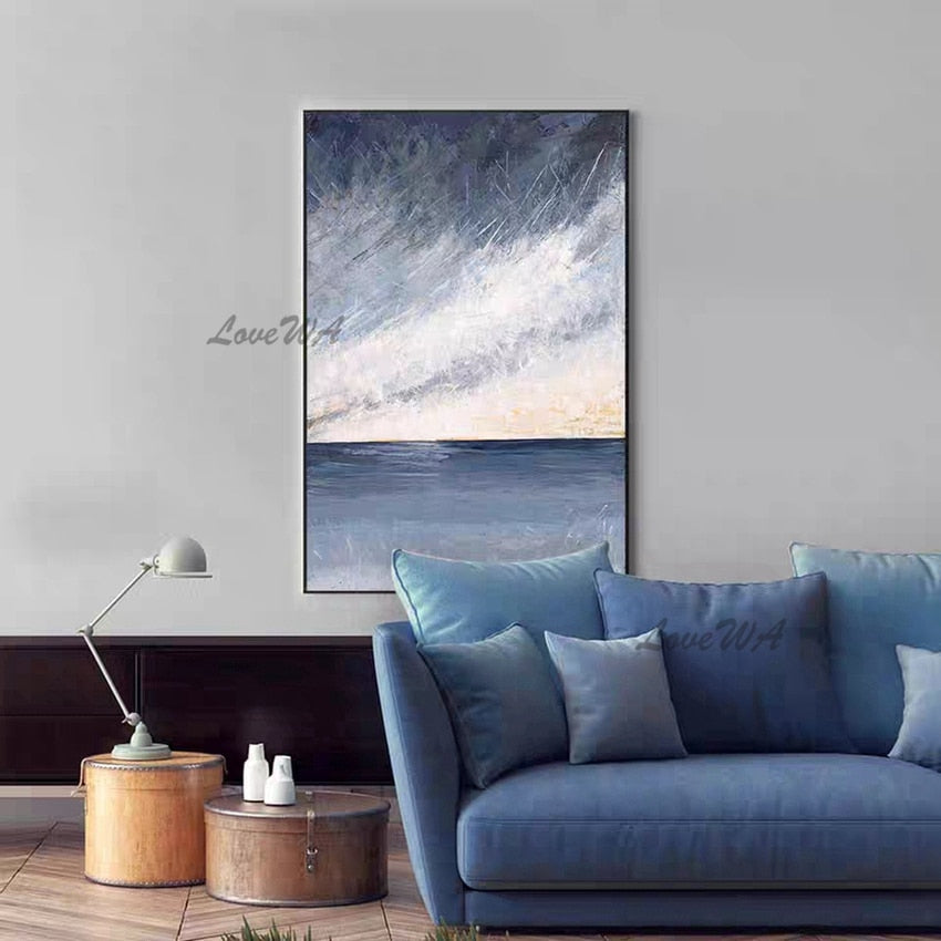 Modern Abstract Oil Painting Of Sea And Sky New Arrival Home Good Wall Art Canvas Painting Wall Picture For Restaurant Unframed