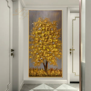 100% Handmade Large Modern Canvas Art Oil Painting Knife Golden Tree Paintings For Home Living Room Hotel Decor Wall Art Picture