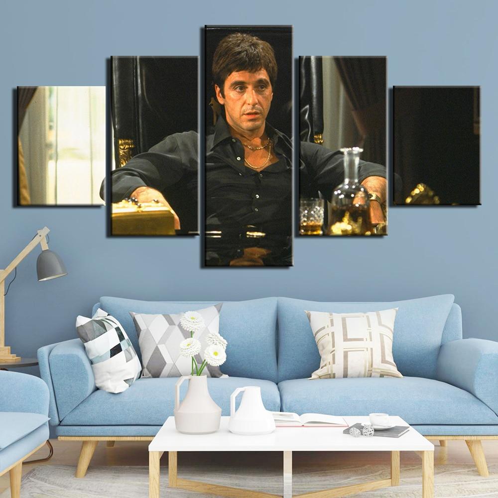 Al Pacino Scarface Framed 5 Piece Movie Canvas Wall Art Painting Wallpaper Poster Picture Print Photo Decor