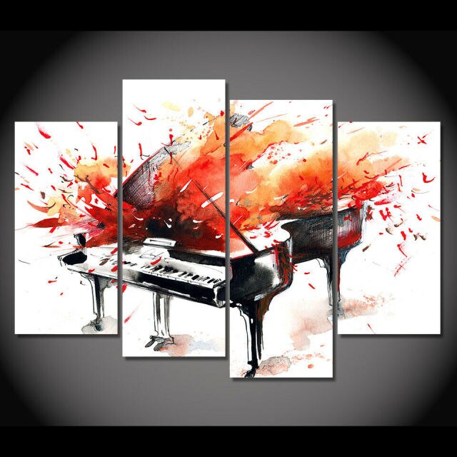 No Framed 4 Pcs Abstract Watercolor Splash Piano Wall Art Canvas Posters Picture Paintings Home Decor for Living Room Decoration