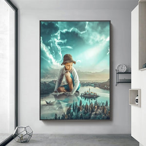 Blue Boy Under The River Canvas Paintings on The Wall Art Posters and Prints Cuadros Pictures for Modern Living Room Decor
