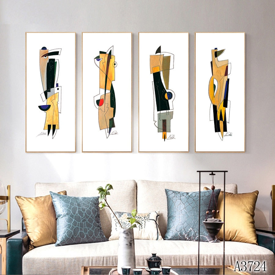 Modern Abstract Oil Painting Print on Canvas 4pcs Abstract Cartoon Canvas Art Printing Painting Wall Art Picture for Home Decor