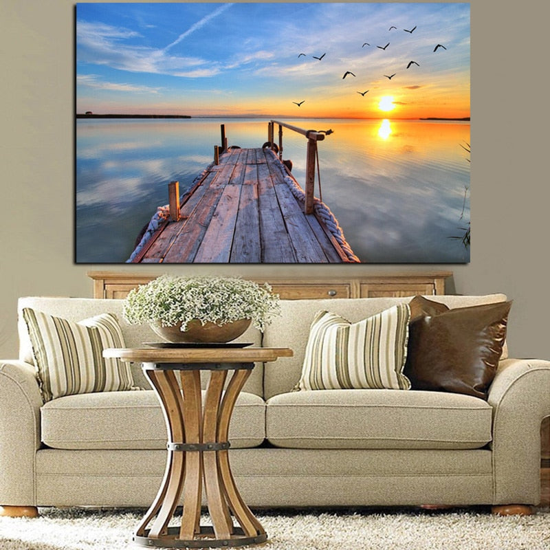 HD Print Natural Sky Sunset Seascape Bird Modern Oil Painting on Canvas Pop Art Wall Picture for Living Room Cuadros Decoration