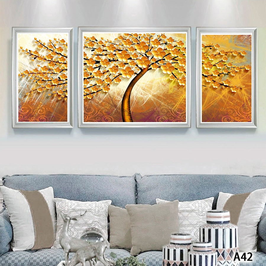 Modern Abstract Oil Painting Print on Canvas  3pcs Solid Thick Oil Flower Tree Canvas Printing Wall Art Picture  for Home Decor