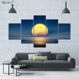 5 Panels(No Frame) Big Moon and sea  Wall Decor Print on Canvas Oil Painting Canvas Painting for Christmas Gift
