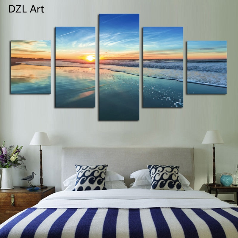 5 Panels(No Frame) sea and sunset Modern Wall Decor Print on Canvas Oil Painting Canvas Painting for Christmas Gift