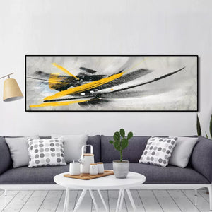 Black and White Painting Minimalistic Black and Yellow Abstract Oil Painting on Canvas Posters and Prints Wall Art Pictures for