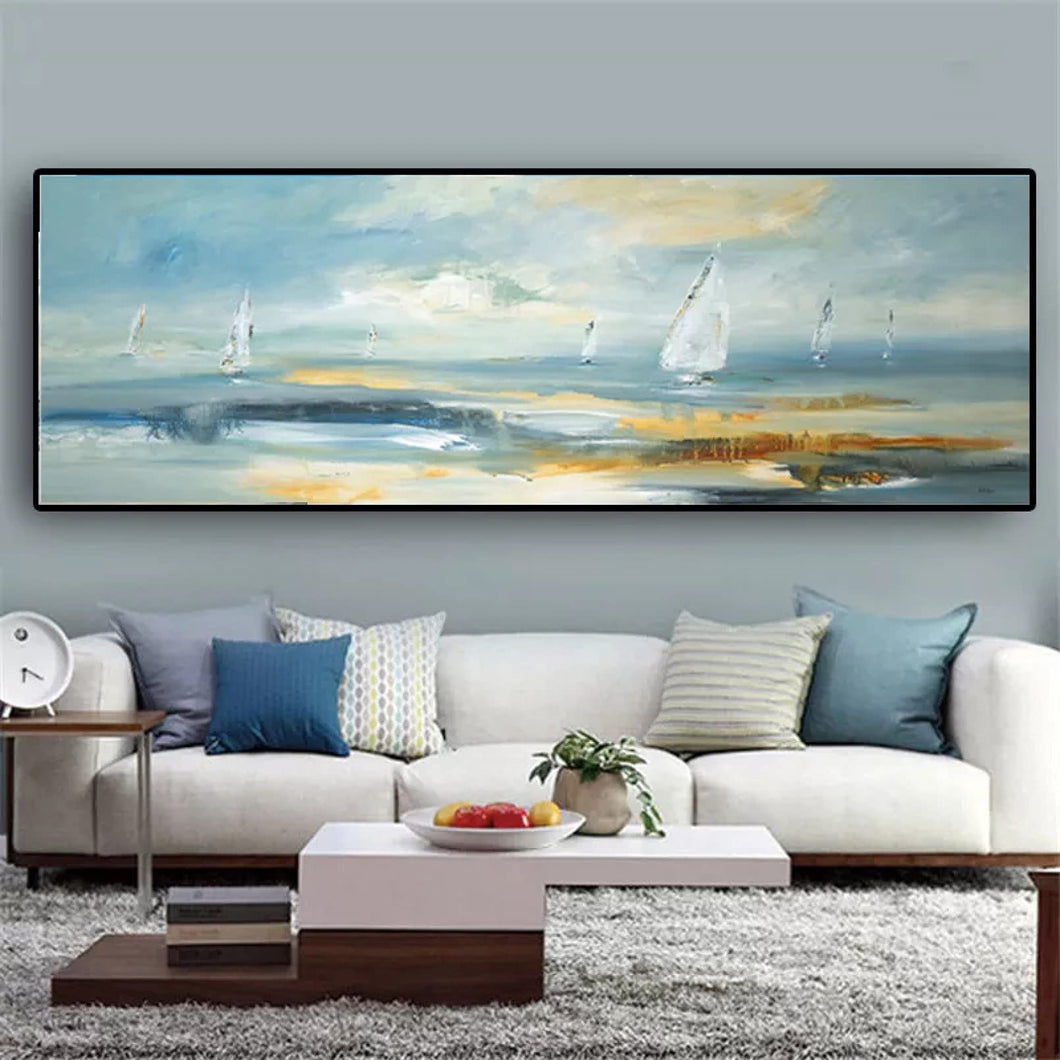 Black and white painting Natural Abstract Boat Landscape Oil Painting on Canvas Cuadros Poster and Print Wall Art Picture